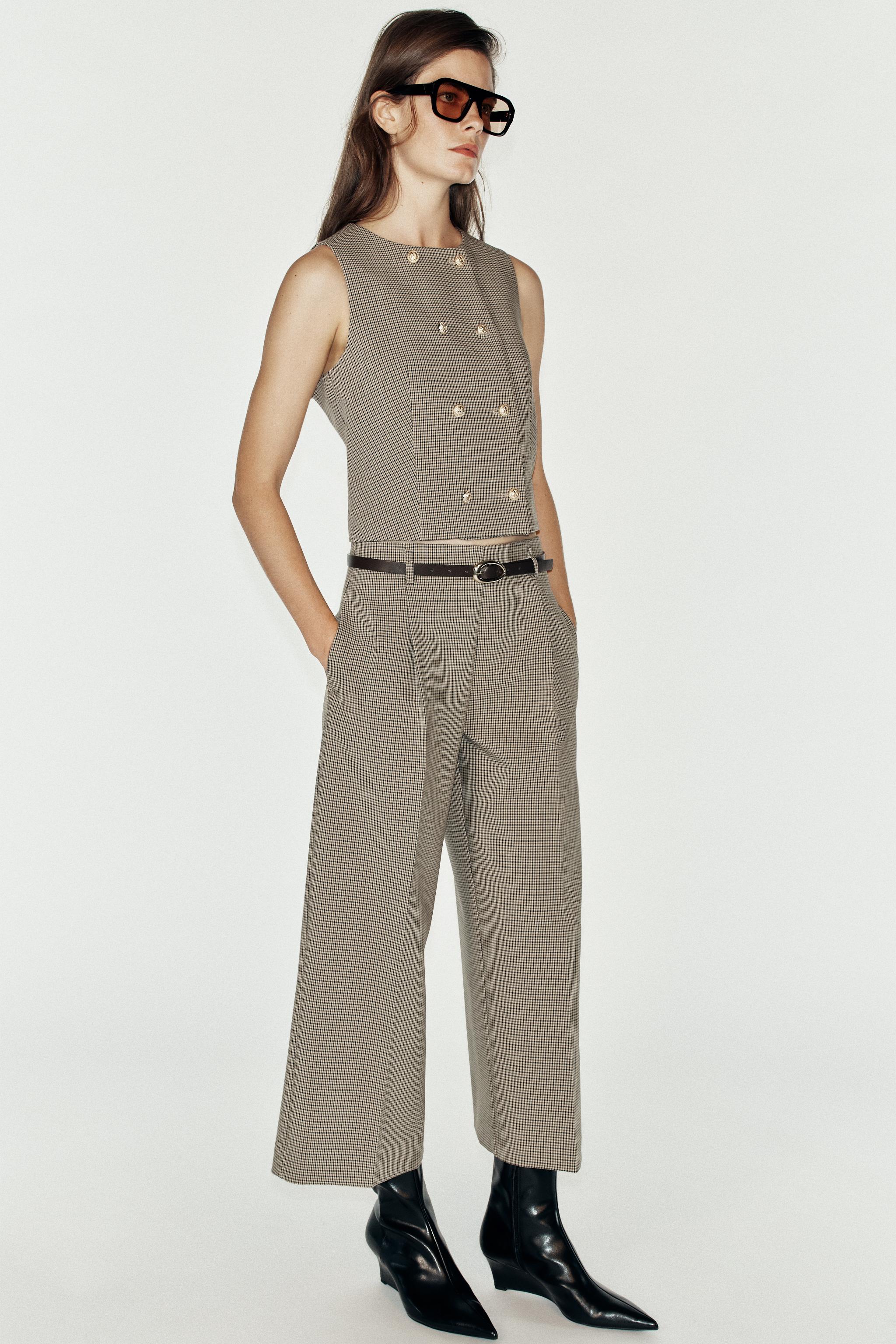 PLAID BELTED PANTS